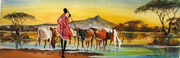 150の主題の芸術作品 Painting - アフリカの群れに沈む夕日